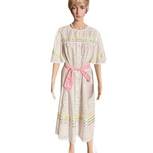 Handmade • Vintage • 1970’s • Cottagecore • White • Multi-Colors Ribbon • Dress